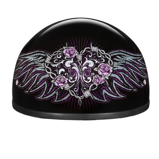 DOT Approved Daytona Motorcycle Half Face Helmet - Skull Cap Graphics for Women, Scooters, ATVs, UTVs & Choppers - W/ Barbed Wire Heart