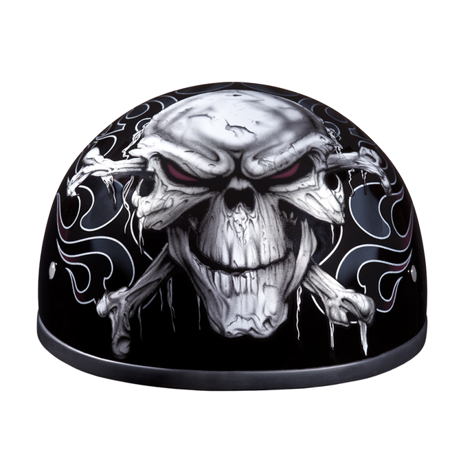 DOT Approved Daytona Motorcycle Half Face Helmet - Skull Cap Graphics for Men, Scooters, ATVs, UTVs & Choppers - W/ Cross Bones