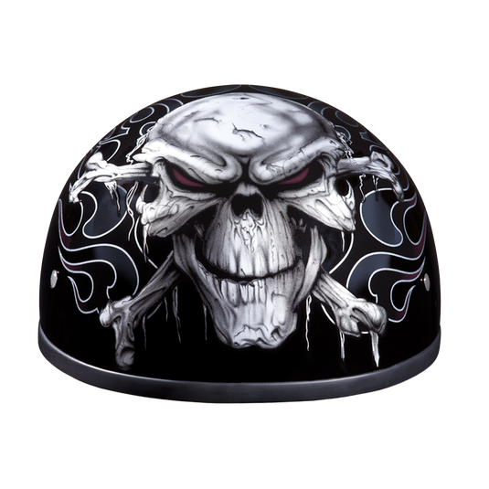 DOT Approved Daytona Motorcycle Half Face Helmet - Skull Cap Graphics for Men & Women, Scooters, ATVs, UTVs & Choppers - W/ Cross Bones