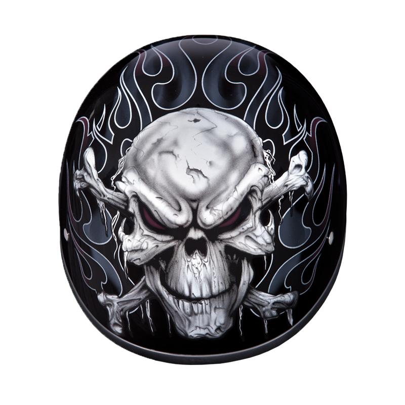 Load image into Gallery viewer, DOT Approved Daytona Motorcycle Half Face Helmet - Skull Cap Graphics for Men, Scooters, ATVs, UTVs &amp; Choppers - W/ Cross Bones
