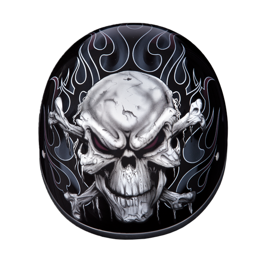 DOT Approved Daytona Motorcycle Half Face Helmet - Skull Cap Graphics for Men, Scooters, ATVs, UTVs & Choppers - W/ Cross Bones