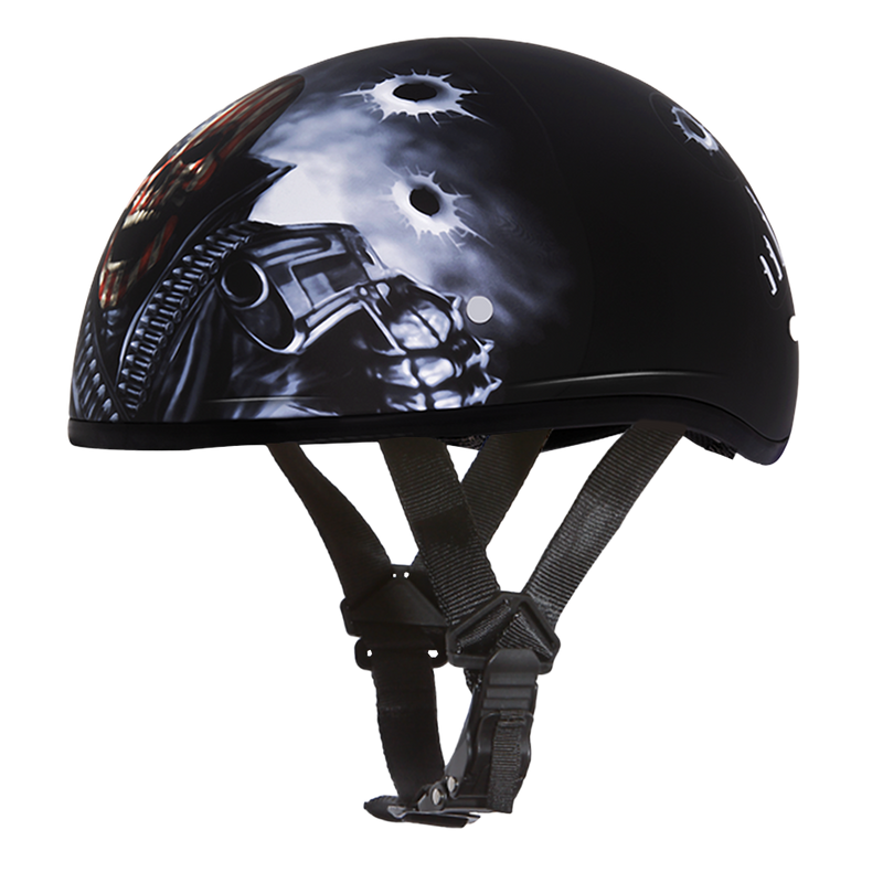 Load image into Gallery viewer, DOT Approved Daytona Motorcycle Half Face Helmet - Skull Cap Graphics for Men, Scooters, ATVs, UTVs &amp; Choppers - W/ Come Get &#39;Em
