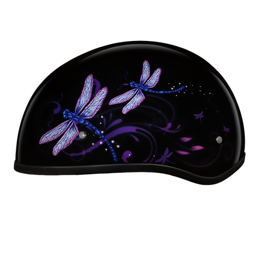 DOT Approved Daytona Motorcycle Half Face Helmet - Skull Cap Graphics for Men, Scooters, ATVs, UTVs & Choppers - W/ Dragonfly