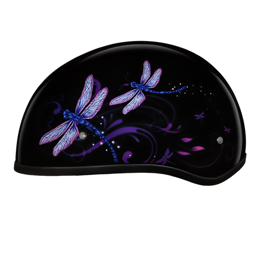 DOT Approved Daytona Motorcycle Half Face Helmet - Skull Cap Graphics for Men & Women, Scooters, ATVs, UTVs & Choppers - W/ Dragonfly