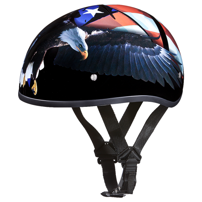 DOT Approved Daytona Motorcycle Half Face Helmet - Skull Cap Graphics for Men, Scooters, ATVs, UTVs & Choppers - W/ Freedom