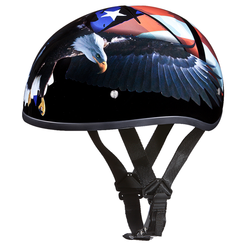 Load image into Gallery viewer, DOT Approved Daytona Motorcycle Half Face Helmet - Skull Cap Graphics for Men & Women, Scooters, ATVs, UTVs & Choppers - W/ Freedom