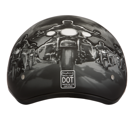 DOT Approved Daytona Motorcycle Half Face Helmet - Skull Cap Graphics for Men & Women, Scooters, ATVs, UTVs & Choppers - W/ Guns