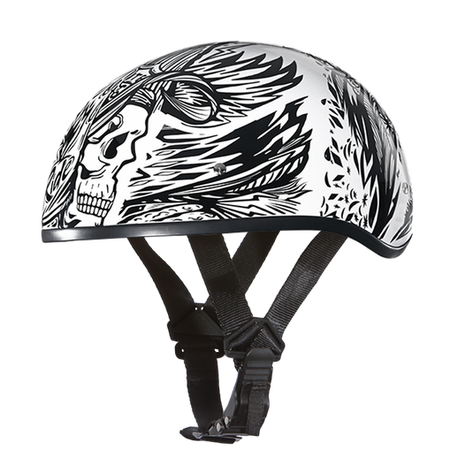 DOT Approved Daytona Motorcycle Half Face Helmet - Skull Cap Graphics for Men, Scooters, ATVs, UTVs & Choppers - W/ Live Fast