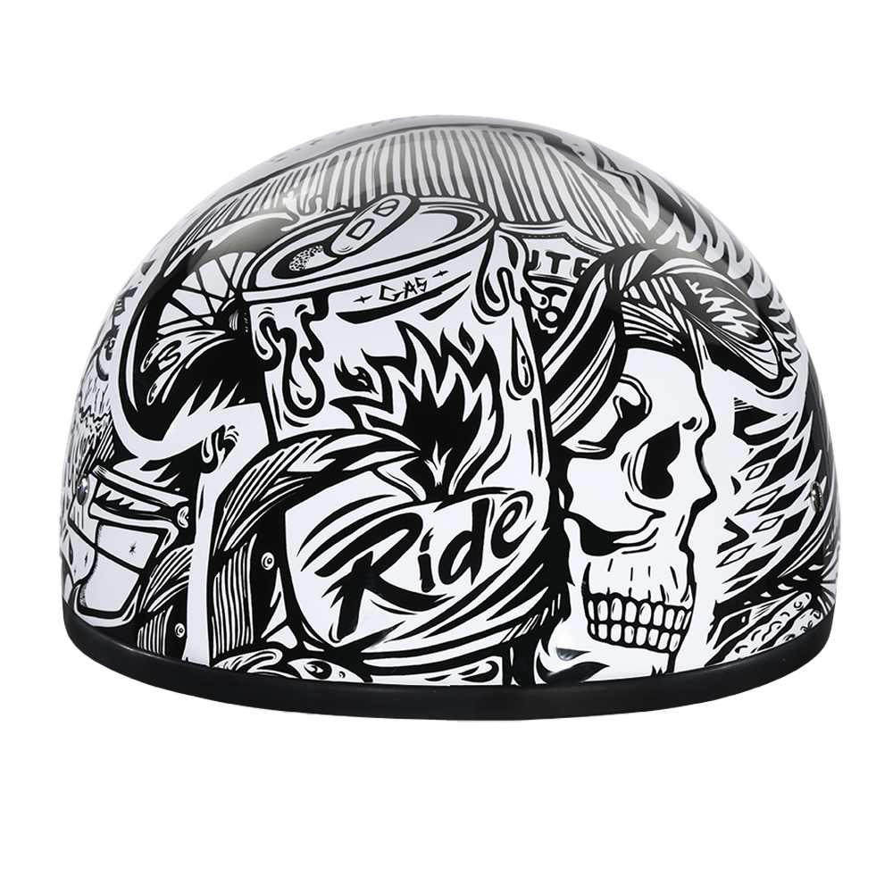 DOT Approved Daytona Motorcycle Half Face Helmet - Skull Cap