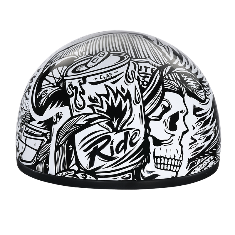 Load image into Gallery viewer, DOT Approved Daytona Motorcycle Half Face Helmet - Skull Cap Graphics for Men & Women, Scooters, ATVs, UTVs & Choppers - W/ Live Fast