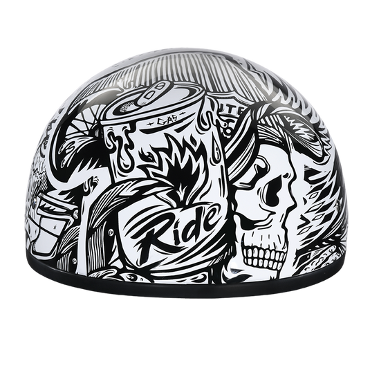 DOT Approved Daytona Motorcycle Half Face Helmet - Skull Cap Graphics for Men & Women, Scooters, ATVs, UTVs & Choppers - W/ Live Fast