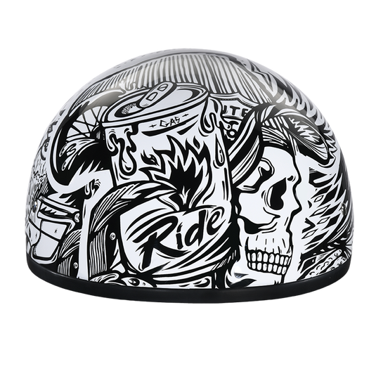 DOT Approved Daytona Motorcycle Half Face Helmet - Skull Cap Graphics for Men, Scooters, ATVs, UTVs & Choppers - W/ Live Fast