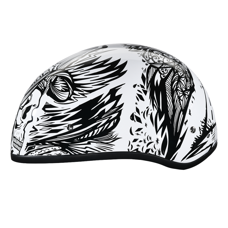 Load image into Gallery viewer, DOT Approved Daytona Motorcycle Half Face Helmet - Skull Cap Graphics for Men &amp; Women, Scooters, ATVs, UTVs &amp; Choppers - W/ Live Fast
