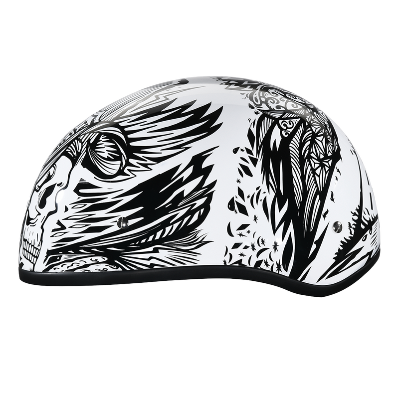 Load image into Gallery viewer, DOT Approved Daytona Motorcycle Half Face Helmet - Skull Cap Graphics for Men, Scooters, ATVs, UTVs &amp; Choppers - W/ Live Fast
