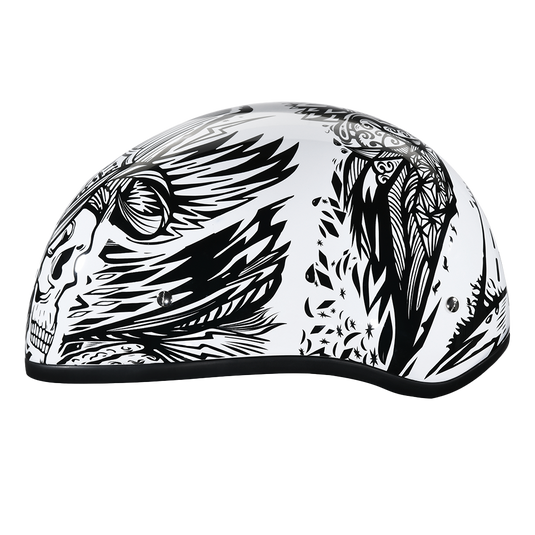 DOT Approved Daytona Motorcycle Half Face Helmet - Skull Cap Graphics for Men, Scooters, ATVs, UTVs & Choppers - W/ Live Fast