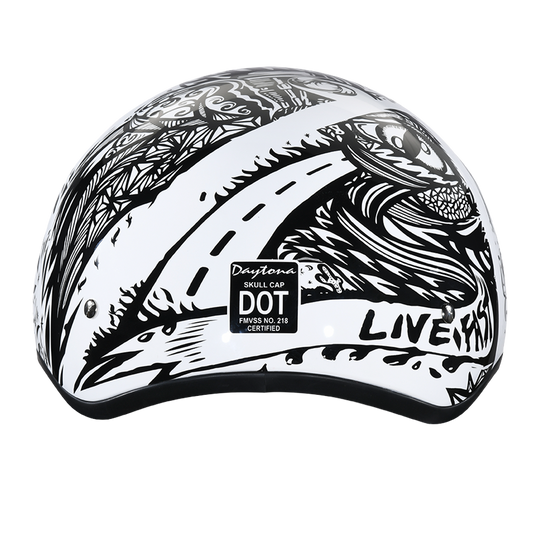 DOT Approved Daytona Motorcycle Half Face Helmet - Skull Cap Graphics for Men, Scooters, ATVs, UTVs & Choppers - W/ Live Fast