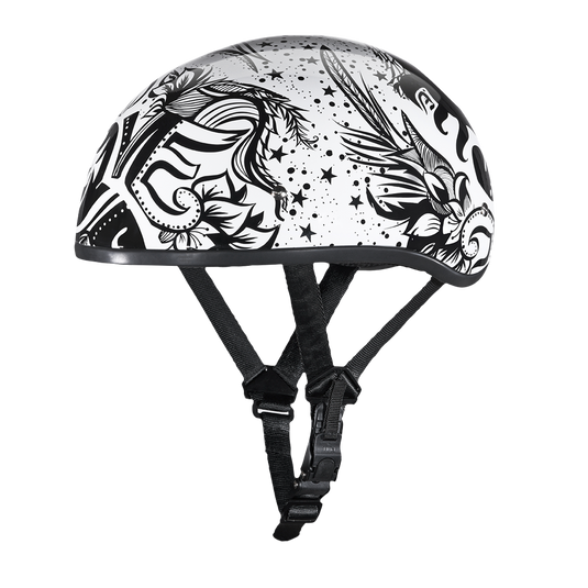 DOT Approved Daytona Motorcycle Half Face Helmet - Skull Cap Graphics for Men & Women, Scooters, ATVs, UTVs & Choppers - W/ Lovesee