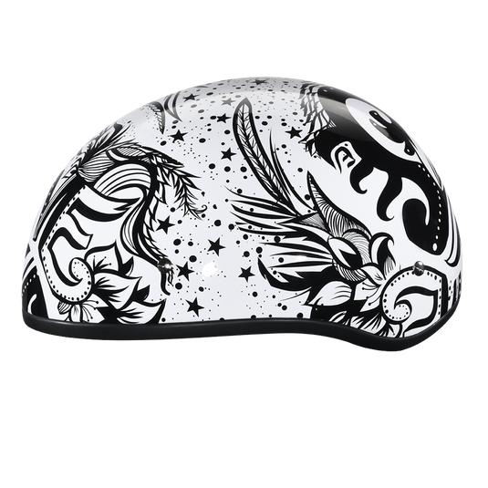 DOT Approved Daytona Motorcycle Half Face Helmet - Skull Cap Graphics for Men & Women, Scooters, ATVs, UTVs & Choppers - W/ Lovesee