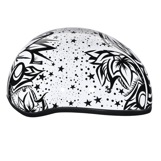 DOT Approved Daytona Motorcycle Half Face Helmet - Skull Cap Graphics for Women, Scooters, ATVs, UTVs & Choppers - W/ Lovesee