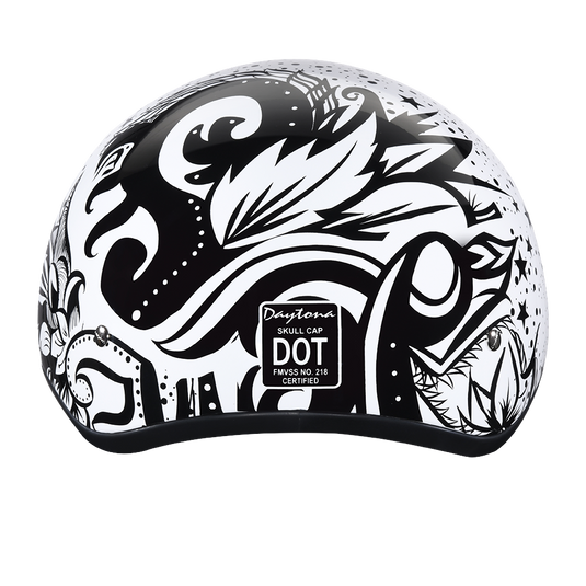 DOT Approved Daytona Motorcycle Half Face Helmet - Skull Cap Graphics for Women, Scooters, ATVs, UTVs & Choppers - W/ Lovesee