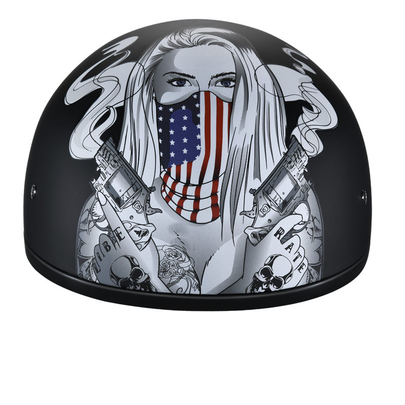 Load image into Gallery viewer, DOT Approved Daytona Motorcycle Half Face Helmet - Skull Cap Graphics for Men & Women, Scooters, ATVs, UTVs & Choppers - W/ Make 'Em Pay