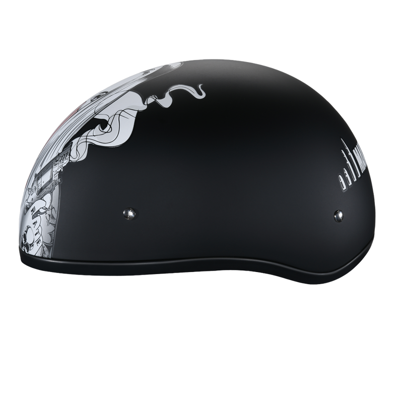 Load image into Gallery viewer, DOT Approved Daytona Motorcycle Half Face Helmet - Skull Cap Graphics for Men & Women, Scooters, ATVs, UTVs & Choppers - W/ Make 'Em Pay