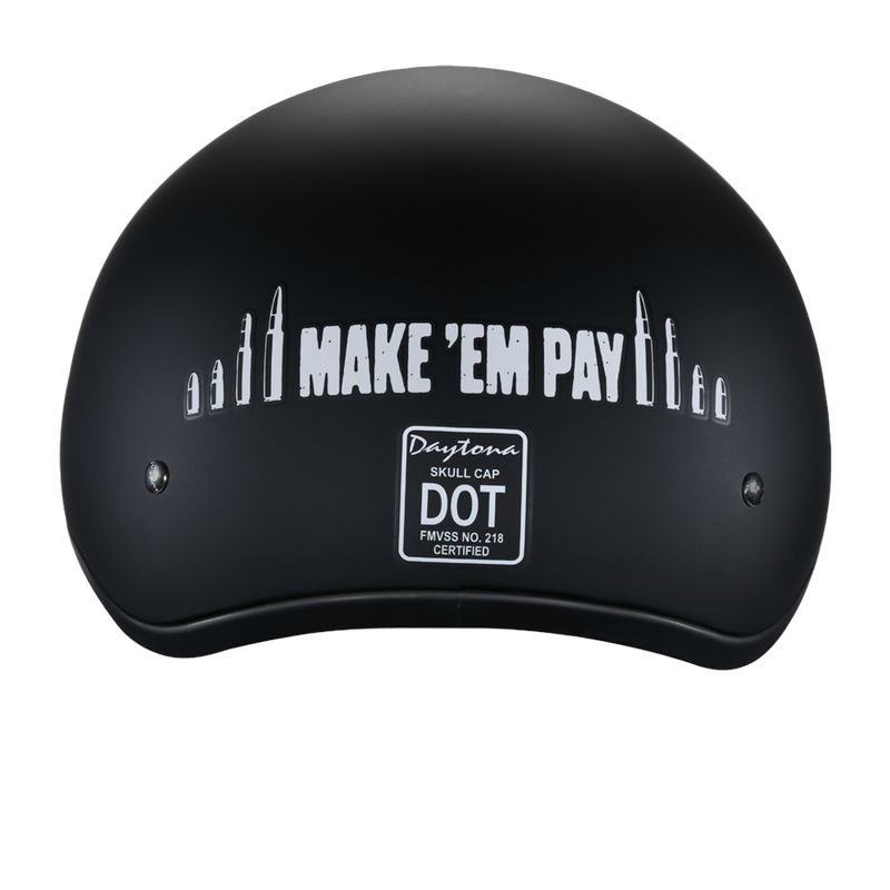 Load image into Gallery viewer, DOT Approved Daytona Motorcycle Half Face Helmet - Skull Cap Graphics for Men &amp; Women, Scooters, ATVs, UTVs &amp; Choppers - W/ Make &#39;Em Pay
