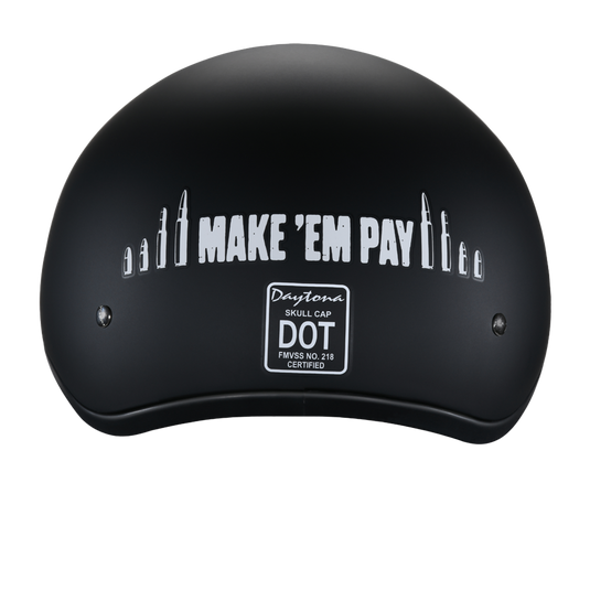DOT Approved Daytona Motorcycle Half Face Helmet - Skull Cap Graphics for Men & Women, Scooters, ATVs, UTVs & Choppers - W/ Make 'Em Pay