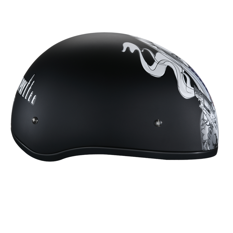 Load image into Gallery viewer, DOT Approved Daytona Motorcycle Half Face Helmet - Skull Cap Graphics for Men & Women, Scooters, ATVs, UTVs & Choppers - W/ Make 'Em Pay