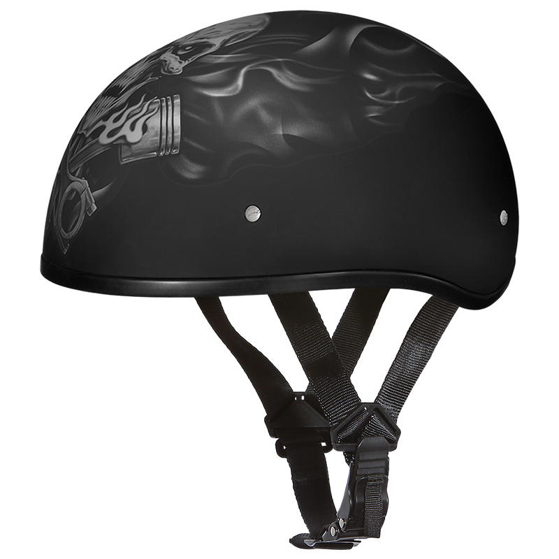 Load image into Gallery viewer, DOT Approved Daytona Motorcycle Half Face Helmet - Skull Cap Graphics for Men & Women, Scooters, ATVs, UTVs & Choppers - W/ Pistons Skull
