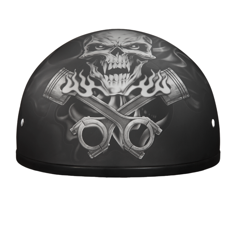 Load image into Gallery viewer, DOT Approved Daytona Motorcycle Half Face Helmet - Skull Cap Graphics for Men &amp; Women, Scooters, ATVs, UTVs &amp; Choppers - W/  Pistons Skull
