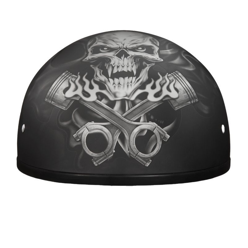 Load image into Gallery viewer, DOT Approved Daytona Motorcycle Half Face Helmet - Skull Cap Graphics for Men & Women, Scooters, ATVs, UTVs & Choppers - W/ Pistons Skull