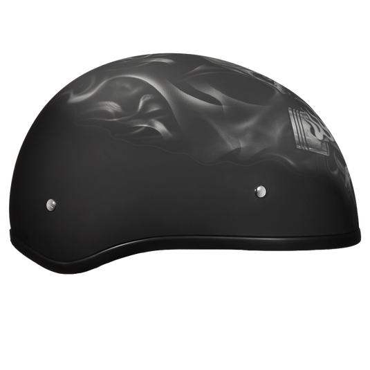 DOT Approved Daytona Motorcycle Half Face Helmet - Skull Cap Graphics for Men, Scooters, ATVs, UTVs & Choppers - W/  Pistons Skull