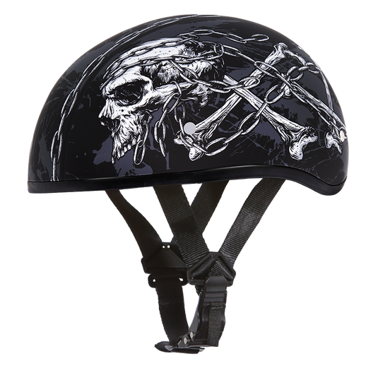 DOT Approved Daytona Motorcycle Half Face Helmet - Skull Cap Graphics for Men, Scooters, ATVs, UTVs & Choppers - W/ Skull Chains