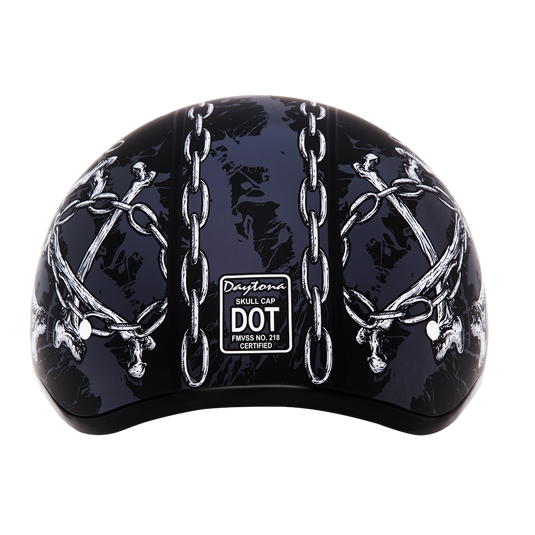 DOT Approved Daytona Motorcycle Half Face Helmet - Skull Cap Graphics for Men & Women, Scooters, ATVs, UTVs & Choppers - W/ Skull Chains