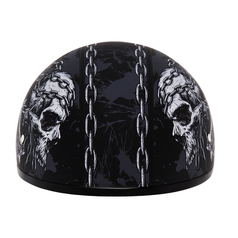 Load image into Gallery viewer, DOT Approved Daytona Motorcycle Half Face Helmet - Skull Cap Graphics for Men, Scooters, ATVs, UTVs &amp; Choppers - W/ Skull Chains
