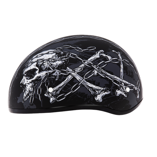 DOT Approved Daytona Motorcycle Half Face Helmet - Skull Cap Graphics for Men & Women, Scooters, ATVs, UTVs & Choppers - W/ Skull Chains