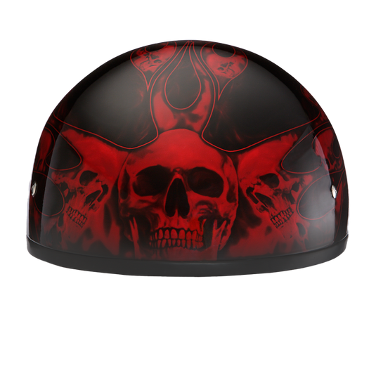 DOT Approved Daytona Motorcycle Half Face Helmet - Skull Cap Graphics for Men & Women, Scooters, ATVs, UTVs & Choppers - W/ Skull Flames Red