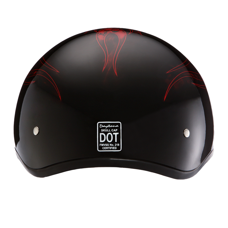 Load image into Gallery viewer, DOT Approved Daytona Motorcycle Half Face Helmet - Skull Cap Graphics for Men &amp; Women, Scooters, ATVs, UTVs &amp; Choppers - W/ Skull Flames Red
