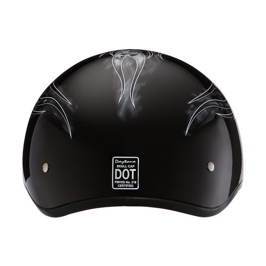 DOT Approved Daytona Motorcycle Half Face Helmet - Skull Cap Graphics for Men, Scooters, ATVs, UTVs & Choppers - W/ Skull Flames Silver