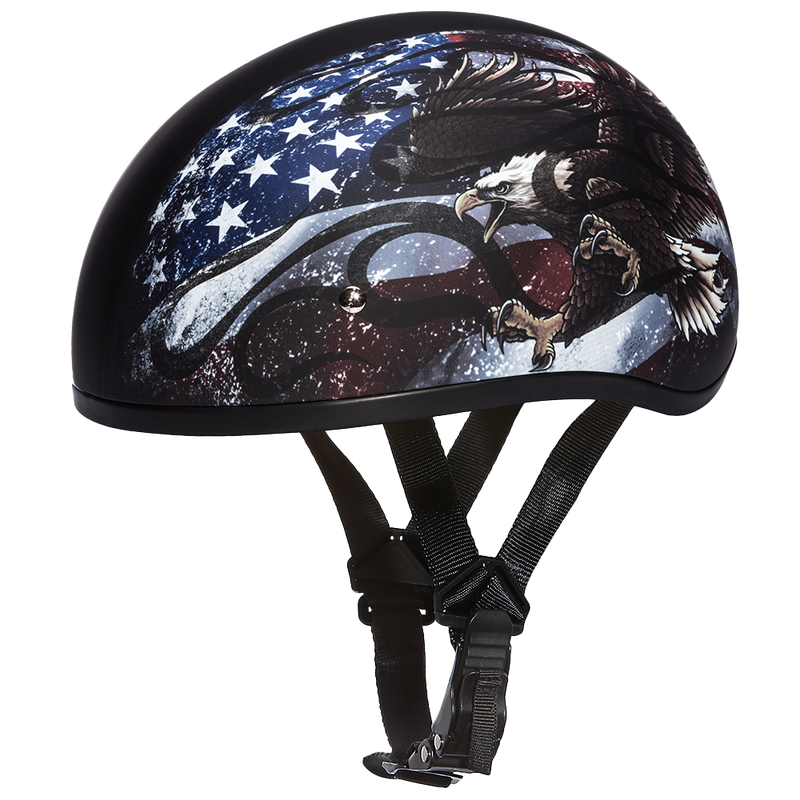 Load image into Gallery viewer, DOT Approved Daytona Motorcycle Half Face Helmet - Skull Cap Graphics for Men &amp; Women, Scooters, ATVs, UTVs &amp; Choppers - W/ Usa
