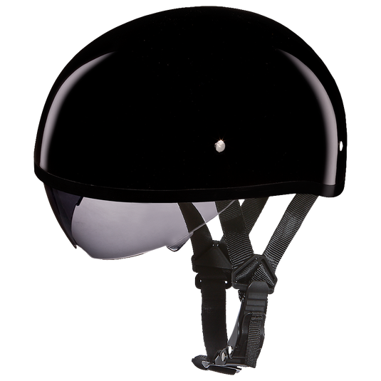 D.O.T. DAYTONA SKULL CAP W/ INNER SHIELD- HI-GLOSS BLACK