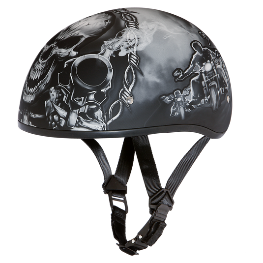 DOT Approved Daytona Motorcycle Half Face Helmet - Skull Cap Graphics for Men, Scooters, ATVs, UTVs & Choppers - W/ Guns