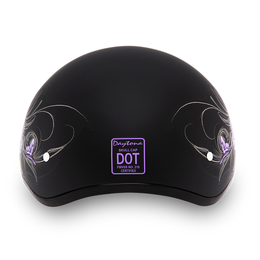 DOT Approved Daytona Motorcycle Half Face Helmet - Skull Cap Graphics for Women, Scooters, ATVs, UTVs & Choppers - W/ Wild At Heart