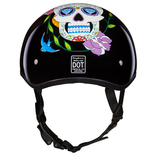 DOT Approved Daytona Motorcycle Half Face Helmet - Skull Cap Graphics for Women, Scooters, ATVs, UTVs & Choppers - W/ Diamond Skull