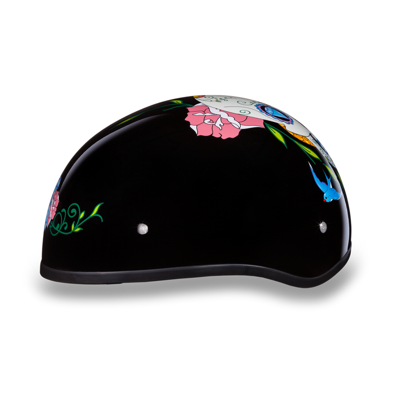 Load image into Gallery viewer, DOT Approved Daytona Motorcycle Half Face Helmet - Skull Cap Graphics for Women, Scooters, ATVs, UTVs &amp; Choppers - W/ Diamond Skull
