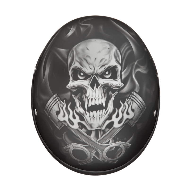 Load image into Gallery viewer, DOT Approved Daytona Motorcycle Half Face Helmet - Skull Cap Graphics for Men & Women, Scooters, ATVs, UTVs & Choppers - W/ Pistons Skull