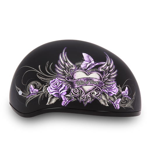 DOT Approved Daytona Motorcycle Half Face Helmet - Skull Cap Graphics for Men & Women, Scooters, ATVs, UTVs & Choppers - W/ Wild At Heart
