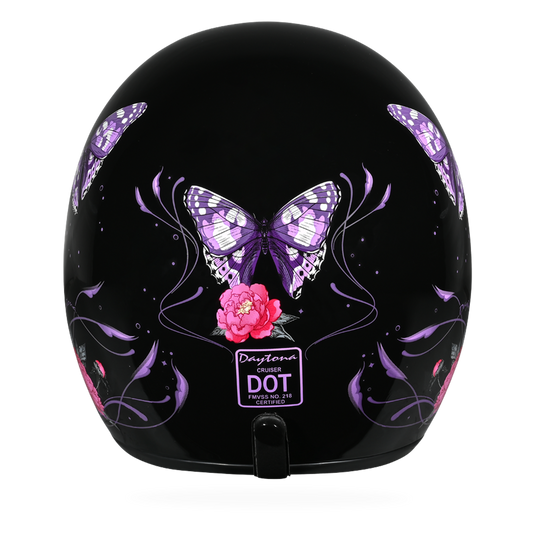 butterfly motorcycle helmet 3 4 purple DOT Approved Daytona Cruiser Open Face Motorcycle Helmet - Men, Women & Youth - With Visor & Graphics