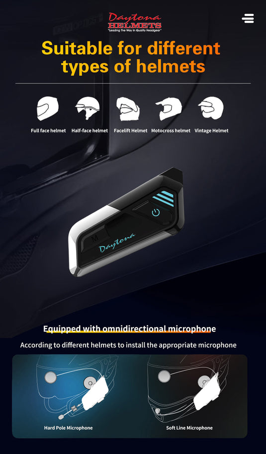 bluetooth motorcycle helmet capabilities Daytona Helmets Motorcycle Bluetooth Headset - Motorcycle Communication System For All Types of Helmets
